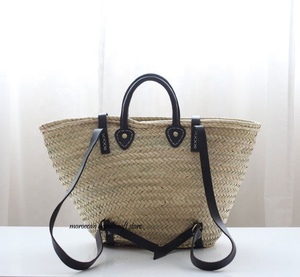 Gorgeos Handwoven Geometric Pattern <b>Straw</b> Backpack Unisex Bucket Shape <b>Summer</b> Backpack by Made in Morocco - Product Image 3