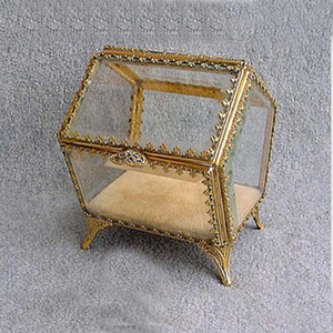 Antique French Glass Casket Trinket Jewellery Box Bevelled Glass Silk <b>Inner</b> <b>Cushion</b> Wedding Gift Something Blue - Product Image 1