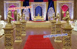 Conjunto de escenario dorado para boda india, pilares Dev de fibra, escenario único para boda, decoración de escenario de recepción interior para boda, Color personalizado para Reino Unido - Product Image 2
