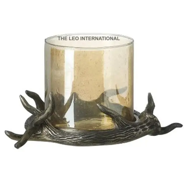 Antler hurricane suporte de vela, antler hurricane base de metal e vidro