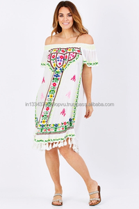 ชุดเดรสแบนนาราดีไซเนอร์อินเดียเสื้อปลายสูงขนาดใหญ่พิเศษของผู้หญิงปักลายนีออนลูกไม้ประดับพู่ห้อยคอผ้าฝ้ายขนาด XL ไม่ซ้ำใคร - Product Image 2