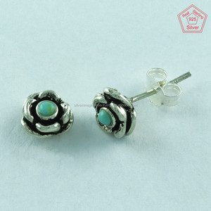 Pendientes de plata de ley 925 con piedra turquesa y rosa, joyería para mujer y niña, venta al por mayor y proveedor de la India - Product Image 2