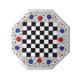 大理石镶嵌豪华八角形国际象棋套装桌面，配有碎片和木腿支架，设计简单化，最高批发价