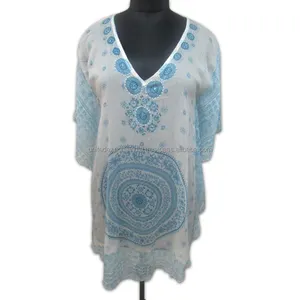 ชุดเดรสผ้าคอตตอนสีฟ้าปักสั้นสำหรับผู้หญิงจากหมู่เกาะเอเชียและแปซิฟิก - Product Image 1