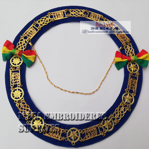 Delantal bordado de gran maestro masónico con costura de punto de cruz Base de algodón Cinta de cuero Collar de cadena Uso de masón - Product Image 1