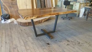 Mesa de comedor de Acacia industrial de madera maciza con base de pedestal para uso de muebles para el hogar en el comedor - Product Image 3