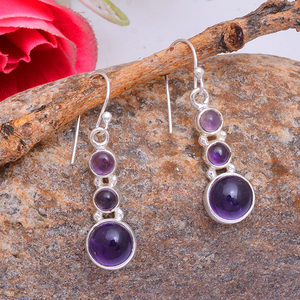 Pendientes de amatista genuina cabina ovalada sólida. Pendiente de Plata de Ley 925 joyería hecha a mano forma redonda colgante de moda para mujer - Product Image 3