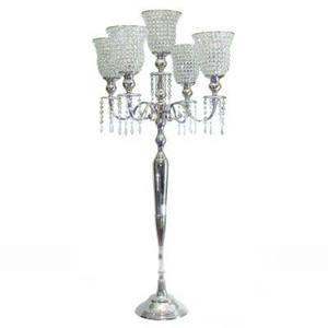 Candélabres en métal durable à 5 lumières avec cristal votif pour décorations de mariage et de fête Bougeoirs en argent Pots de lanternes - Product Image 4