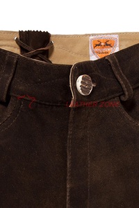 Lederhosen unisexe confortable en daim brillant, coupe ajustée, style Trachten, pantalon en cuir allemand avec broderie ISONZ - Product Image 3