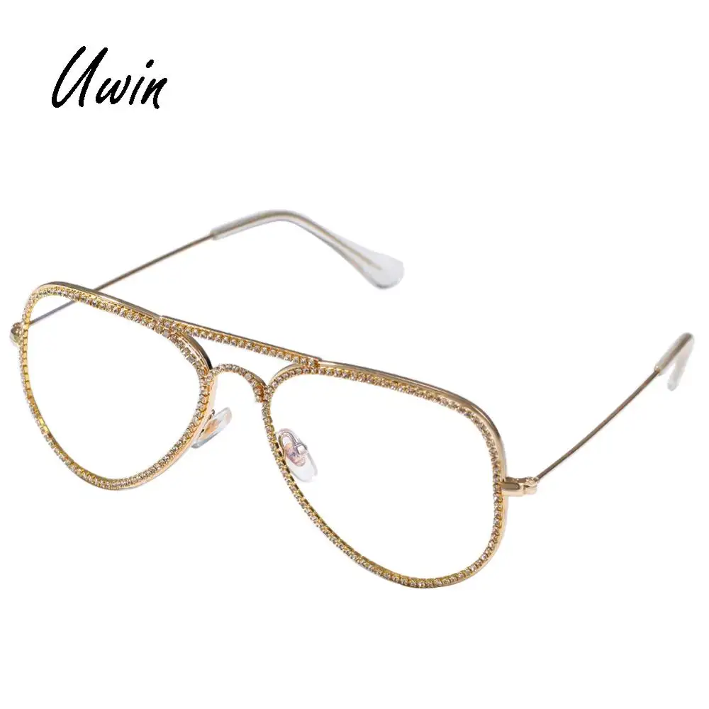 UWIN Hip Hop Iced Out Bling Bling Eye Glasses Women Men Eyewears Luxury Eyeglasses Rapper Jewelry