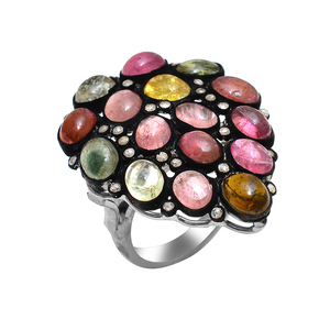 แหวนแฟชั่น925สเตอร์ลิงเงินสีดำออกซิไดซ์เครื่องประดับเพชรหลายชิ้นทำจากเพทายเม็ดเพชรชุดเครื่องประดับชั้นดีจากธรรมชาติ - Product Image 1