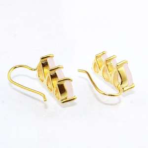 Zq — boucle d'oreille en calcédoine rose, plaqué or 24k, boucle d'oreilles, vente en gros, bijoux indiens - Product Image 3