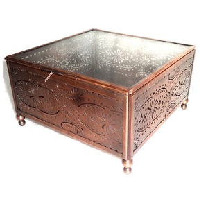 Decorative <b>Sheet</b> Etching Jewelry Box With <b>Glass</b> Top for Jewelry Storage - Product Image 4