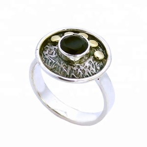 แหวนพลอยโอนิกซ์สีดำธรรมชาติแหวนเวอร์เมอิลนิรันดร์925เครื่องประดับเงินสเตอร์ลิงดีไซน์ใหม่ - Product Image 1