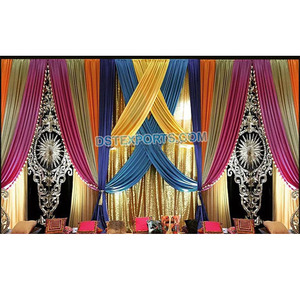 Punjabi Mehndi Stage Embroidered <b>Curtain</b> Set <b>Heavy</b> Shiny Sangeet Wedding Backdrop <b>Curtains</b> for Decorations - Product Image 1