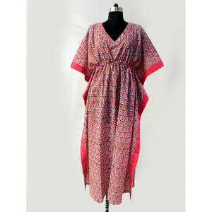 Hand block printed kaftan cotton designer maxi dress women long summer poncho top kaftan dress fashionable