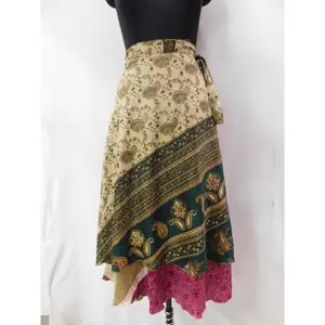 Vintage Zijden Sari Vrouwen Dragen Twee Layer Beach Wear Wrap Rond Omkeerbare Rok Lange Jurk Magic Bohemian Boho Hippie Gypsy rok