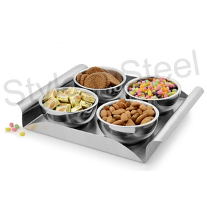 Mesa de comedor con cuenco de doble pared, tazón decorativo de fruta de acero inoxidable, plato de fruta seca - Product Image 1