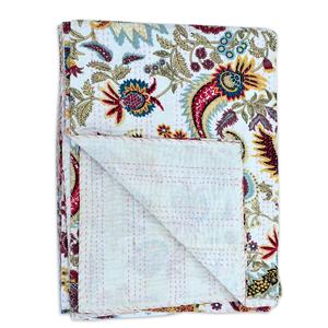 Couvre-lit en coton matelassé fait main par des designers, avec des motifs floraux indiens multicolores, taille Queen, durable et écologique - Product Image 3