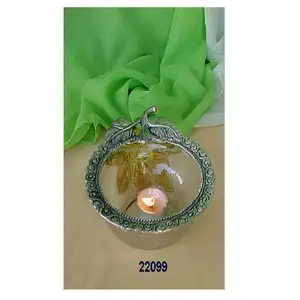 小型圆形圆形玻璃烛台橙色水果形状透明玻璃茶灯烛台