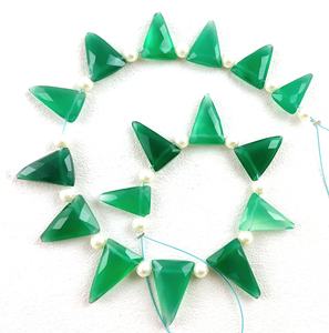 Pierres précieuses à facettes en forme de Triangle, perles de Briolette, Onyx vert naturel, fabrication de bijoux - Product Image 2