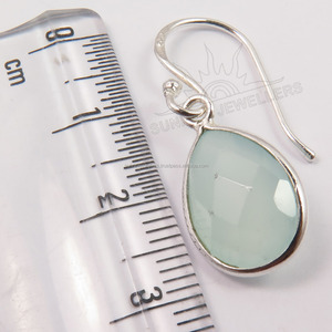 Pendientes colgantes de Calcedonia, joyería de plata de ley 925, pendientes de Calcedonia rosa con forma de pera para mujer - Product Image 3