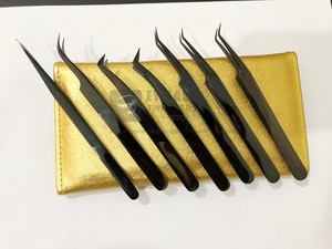 Pinzas de extensión de pestañas de acero inoxidable sostenibles de plasma negro al por mayor, pinzas de pestañas probadas a mano con logotipo privado de la mejor calidad - Product Image 2