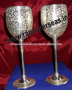 Brass Metal Silver Plated Goblet Set of Two PCs Perfect for Home Party Bar and Wedding Table Decor - Product Image 2