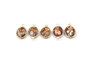 Connecteur de lunette à facettes à double bélière de forme ovale plaqué or Jasper Gemstone Findings Brass Material for Jewelry Making - Product Image 1