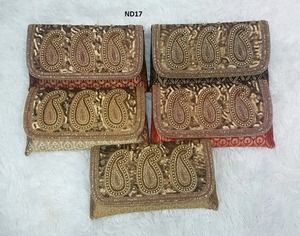 ND17 Vivid Indian Bridal Evening Ladies Shopping Handmade Ethnic Traditional Clutch Handbag Fabric Embroidery Fashion - Product Image 1