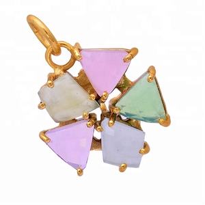 Calcédoine rose Pierre de lune Quartz Plaqué or Argent Pendentif pierre précieuse fait à la main produit premium personnalisé en gros - Product Image 2