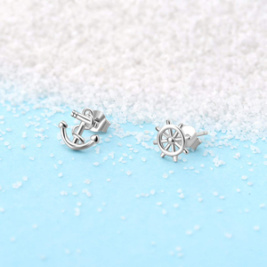 Серьги-гвоздики из серебра 925 пробы с якорем - Product Image 5