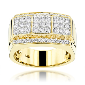 Anillo de racimo de diamantes redondos para hombre de oro amarillo de 10kt 0.80TCW Anillos de diamantes - Product Image 1