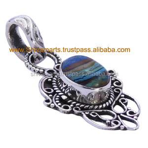 Venta al por mayor 925 plata esterlina sólida encanto colgante regalo Natural Arco Iris Calsilica piedra preciosa rodio y plateado estilo Vintage - Product Image 2