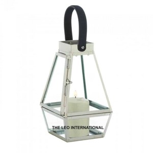 Faux Leather Handle <b>Lantern</b> Black Color Faux Leather Handle Metal <b>Lantern</b> Stainless Steel and <b>Glass</b> <b>Lantern</b> Faux Leather Handle - Product Image 1