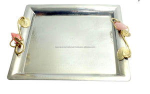 Plateau de service rectangulaire en acier inoxydable fait à la main, taille personnalisée, option logo argent/or, 40x30cm, maison, hôtel, restaurant, élégant - Product Image 2