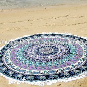 Indiase Roze Tarqulise Mandala Yoga Mat Rond Wandtapijt Strand Gooien Hippie Zigeuner Katoenen Tafelkleed Yoga Meditatiemat Met Katoen