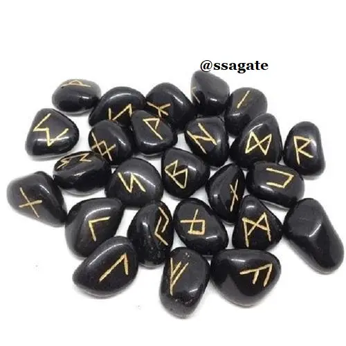 Jeux de Rune en Agate noire, set de pierres précieuses, vente en gros, livraison gratuite