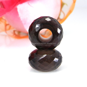 Perles à facettes en Quartz fumé, grand trou, rondes, 14x8x5.5mm, IG11125 - Product Image 2