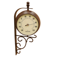 Jam Analog Kuarsa Logam Dua Sisi Rustic dengan Termometer, Tahan Air, Dioperasikan dengan Baterai, Finishing Antik Cokelat Tua, untuk Dalam/Luar Ruangan