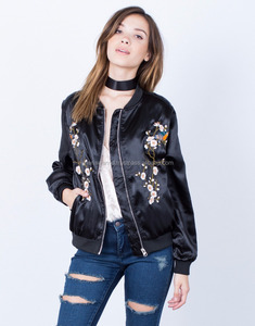 Women Custom Baseball Varsity Bomber <b>Jacket</b> 100% Polyester Nylon Satin Bomber <b>Jacket</b> for Unisex - Product Image 2