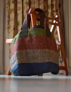 Sac fourre-tout en lin tissé de diamants avec motif géométrique Sacs à provisions à poignée multicolore - Product Image 1