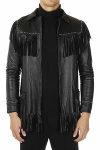 Chaqueta de cuero de vaca para hombre, chaqueta de estilo vaquero con flecos - Product Image 2