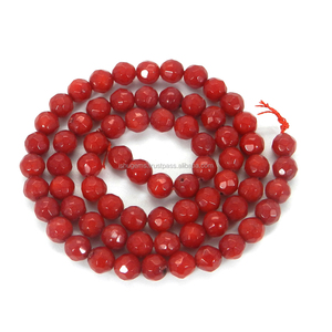 Cuentas redondas facetadas de 5mm, hilo de 16 pulgadas de longitud, 89,70 cts, Coral de Taiwán - Product Image 2