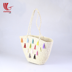 Bolso de mano de paja para compras, bolso tejido, bolso de playa de verano de hoja de palma - Product Image 3