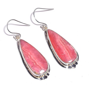 Pendientes de piedras preciosas de Rodocrosita para niñas, joyería hecha a mano de Plata de Ley 925, joyería fina al por mayor - Product Image 1