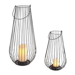 Ensemble de 2 lanternes élégantes en fil noir avec bougeoir Design élégant pour la décoration intérieure moderne et l'éclairage ambiant - Product Image 1