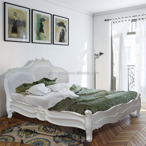 Cama plegable e inflable tamaño King de estilo antiguo tallada en madera de caoba blanca Nobel para muebles para el hogar - Product Image 1