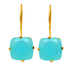 Forma de cojín Aqua Calcedonia Piedra preciosa Ajuste de Punta hecho a mano Pendientes de alambre de oreja fija Joyería Pendiente de moda para mujer - Product Image 2
