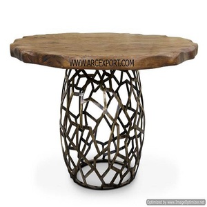 โต๊ะกาแฟทำจากไม้แนวแฟนซีโบราณทำจากทองเหลืองโต๊ะข้างเตียงเฟอร์นิเจอร์ร้านอาหารในบ้าน - Product Image 1